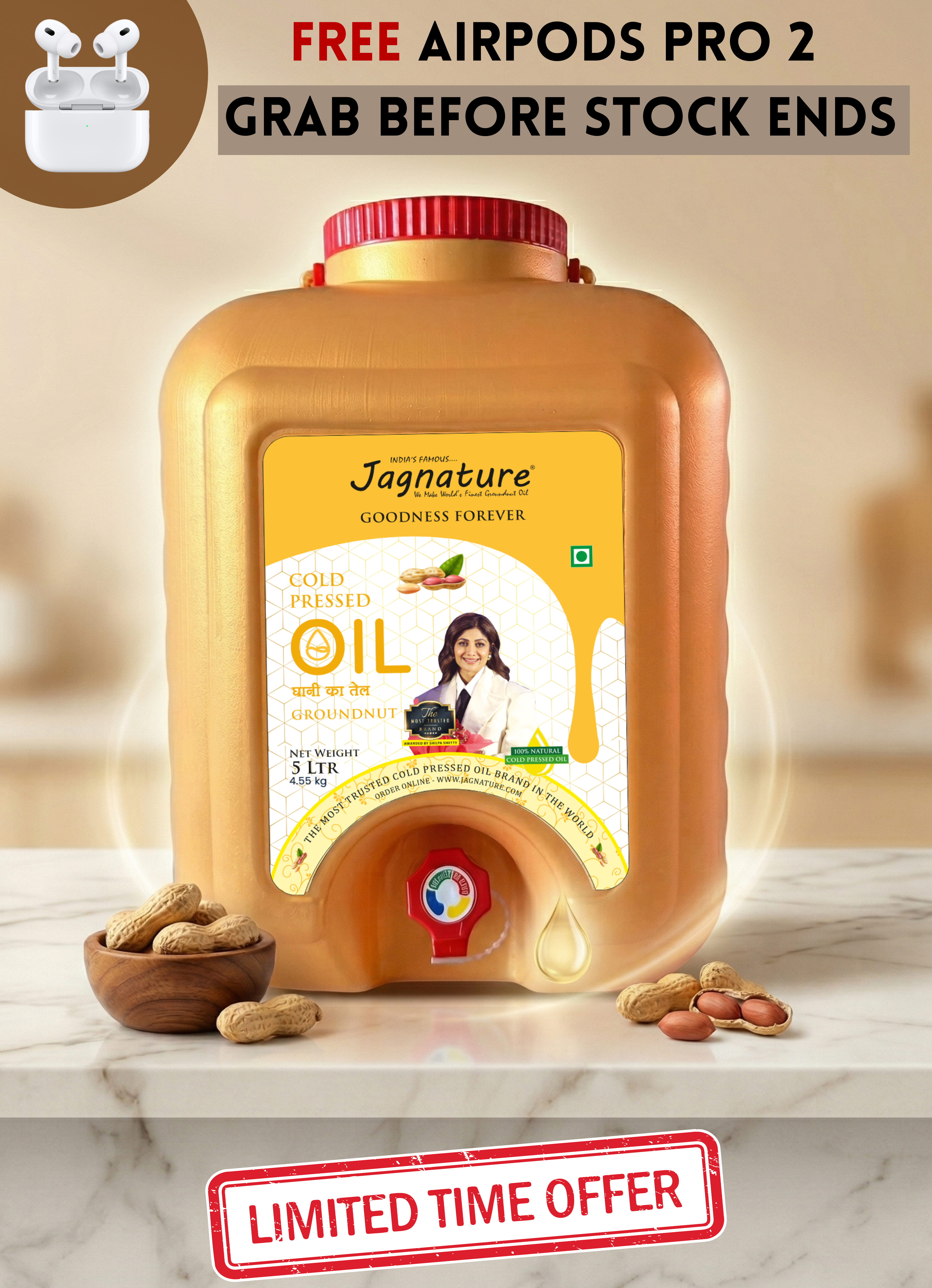 🌿 100% Pure Groundnut Oil – Healthy Family Choice